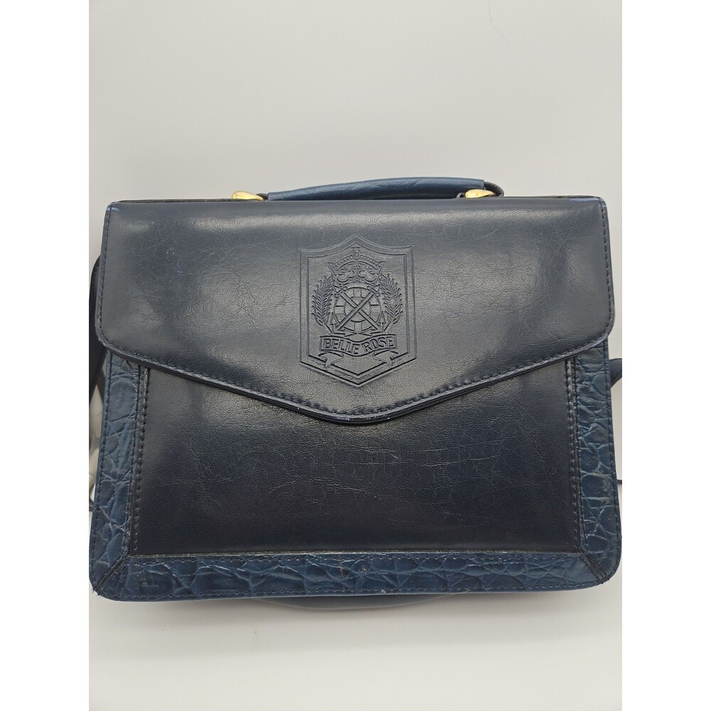Belle Rose Satchel Briefcase Blue Shoulder Strap Compartments Faux Croc Leather